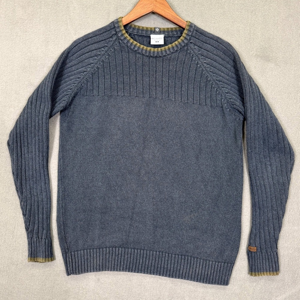 Columbia Sweater Men M Gray Ribbed Knit Crewneck Gorpcore Outdoor Pullover